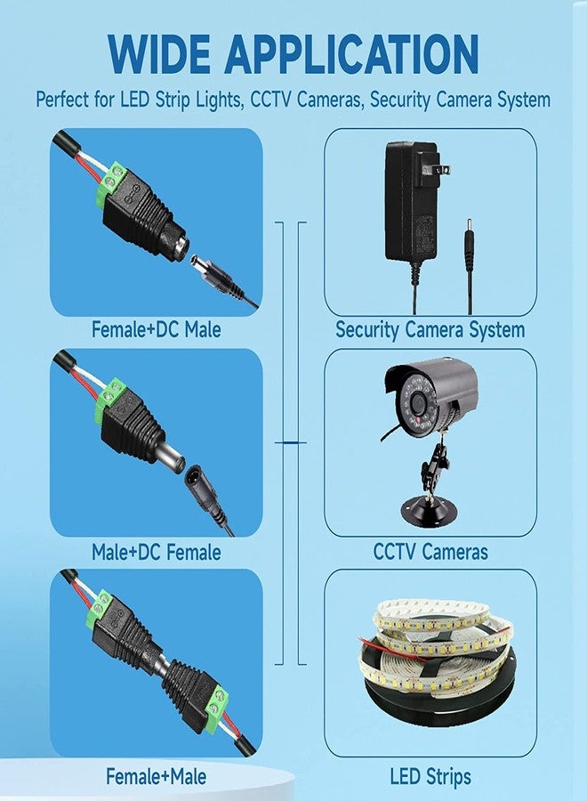 فيدوس مجموعة فيدوس من 10 أزواج من موصلات قابس الطاقة DC، 12 فولت، 24 فولت، ذكر + أنثى، 2.1 × 5.5 مم، طرف توصيل أسطواني لكاميرات المراقبة، وشرائط إضاءة LED، وأجهزة تسجيل الفيديو الرقمية، وأنظمة مراقبة الرؤية الخلفية للسيارات - Image 2